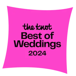 The Knot Best of Weddings 2024 badge awarded to Lorenz Bus Service on bright pink background