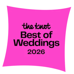 The Knot Best of Weddings 2026 badge awarded to Lorenz Bus Service on bright pink background